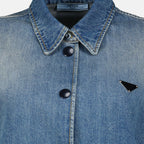 Image of Blue Denim Short Shirt by Prada for Women - Season Autumn-Winter 2025 - Detail View 8