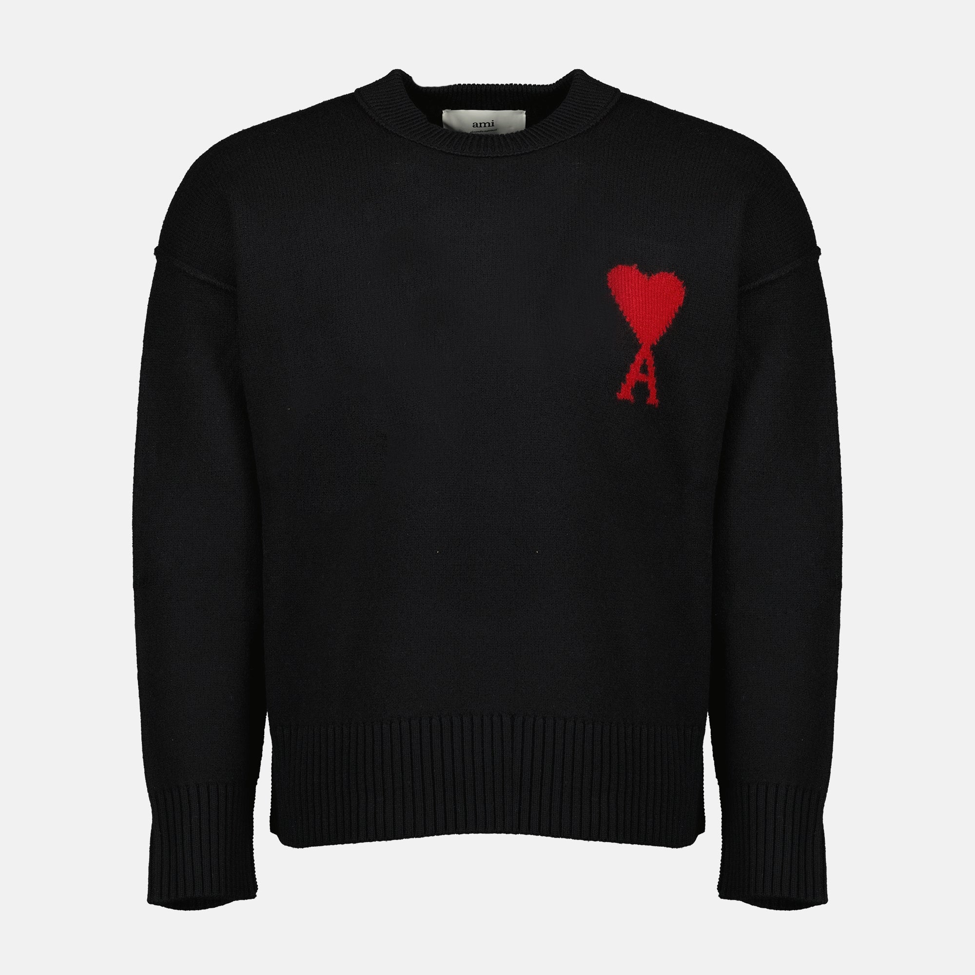 Image of Ami de Coeur Black Sweater by Ami PARIS for Unisex - Season Spring-Summer 2026 - Front View