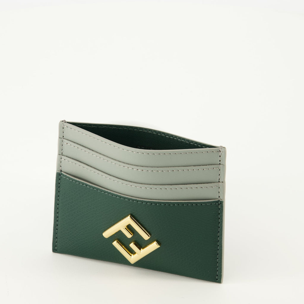 Fendi cardholder, green leather accessory, calf leather wallet, designer cardholder, luxury cardholder