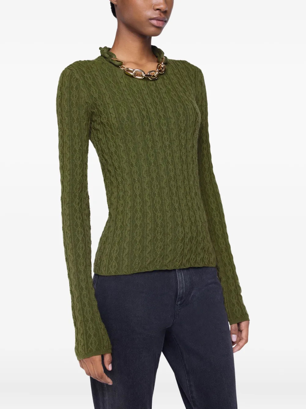 Kaki Wool Knit Sweater with Chain