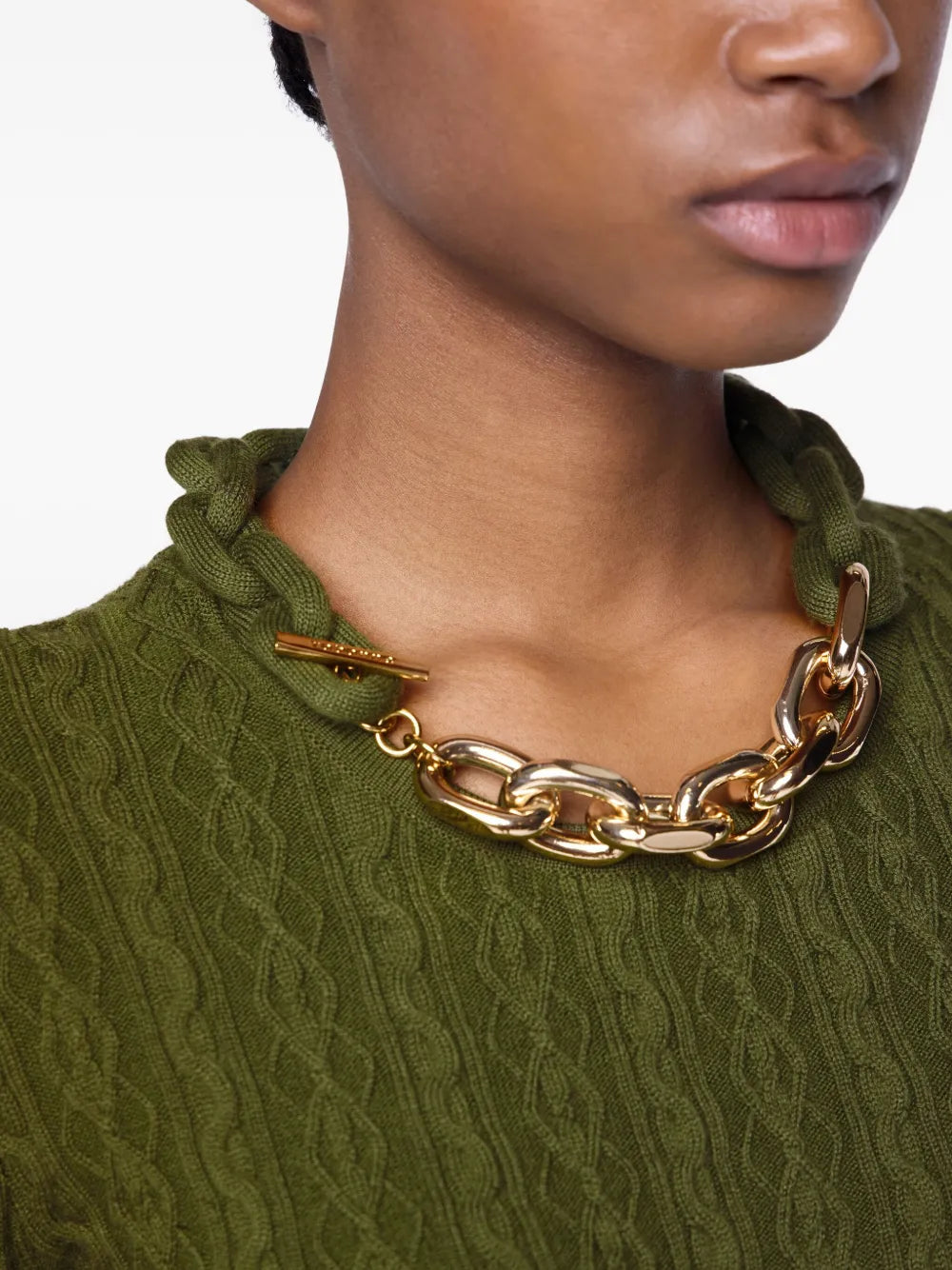 Kaki Wool Knit Sweater with Chain