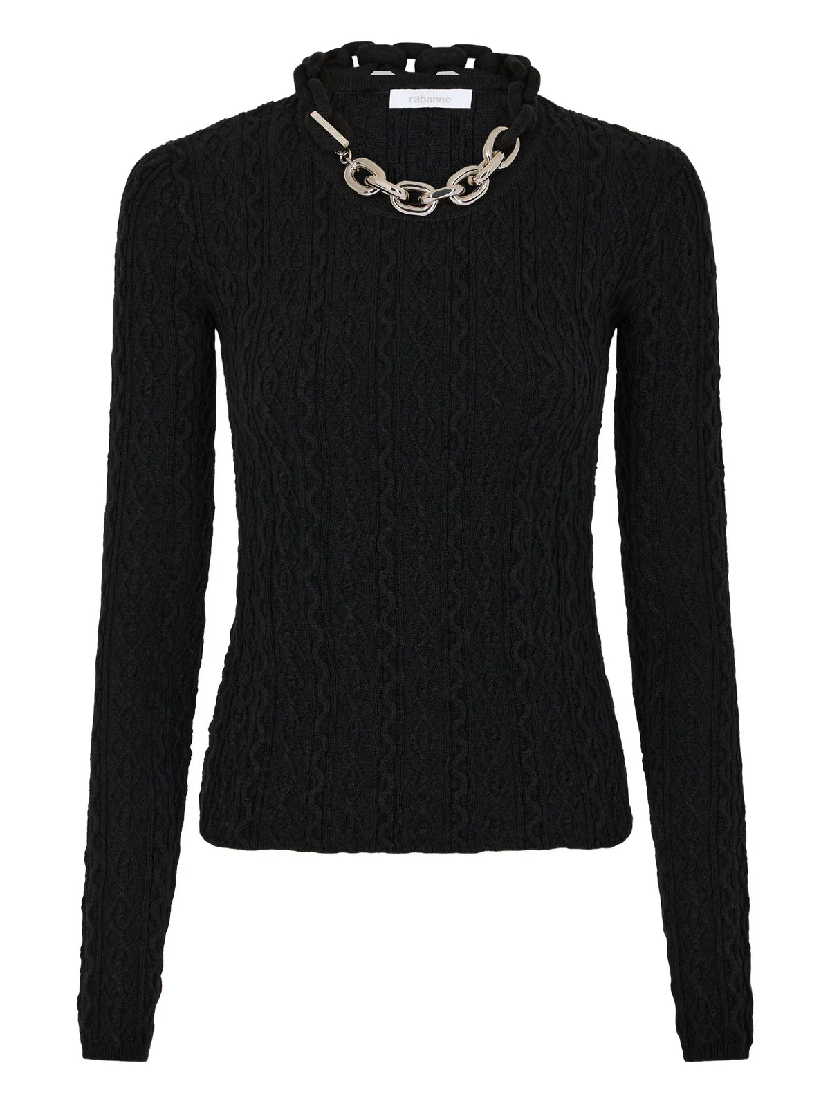 Image of Black Wool Knit Pullover by Rabanne for Women - Season Autumn-Winter 2025 - Model View 1