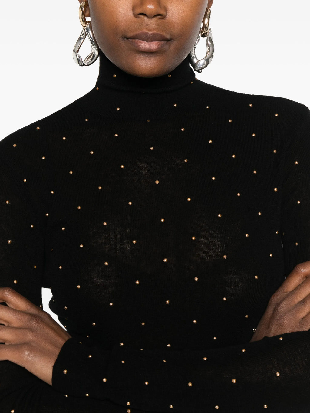 Image of Fine Wool Turtleneck with Rivet Detail by Rabanne for Women - Season Spring-Summer 2026 - Model View 4