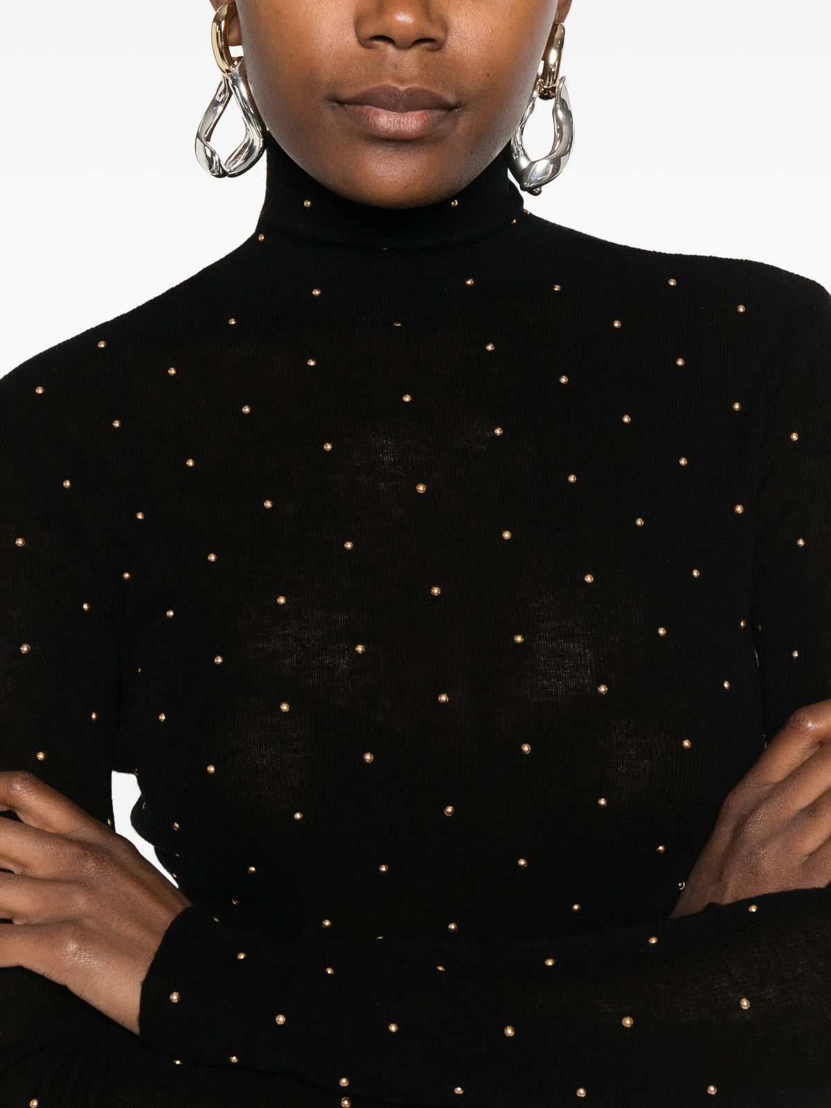 Image of Fine Wool Turtleneck with Rivet Detail by Rabanne for Women - Season Spring-Summer 2026 - Model View 4
