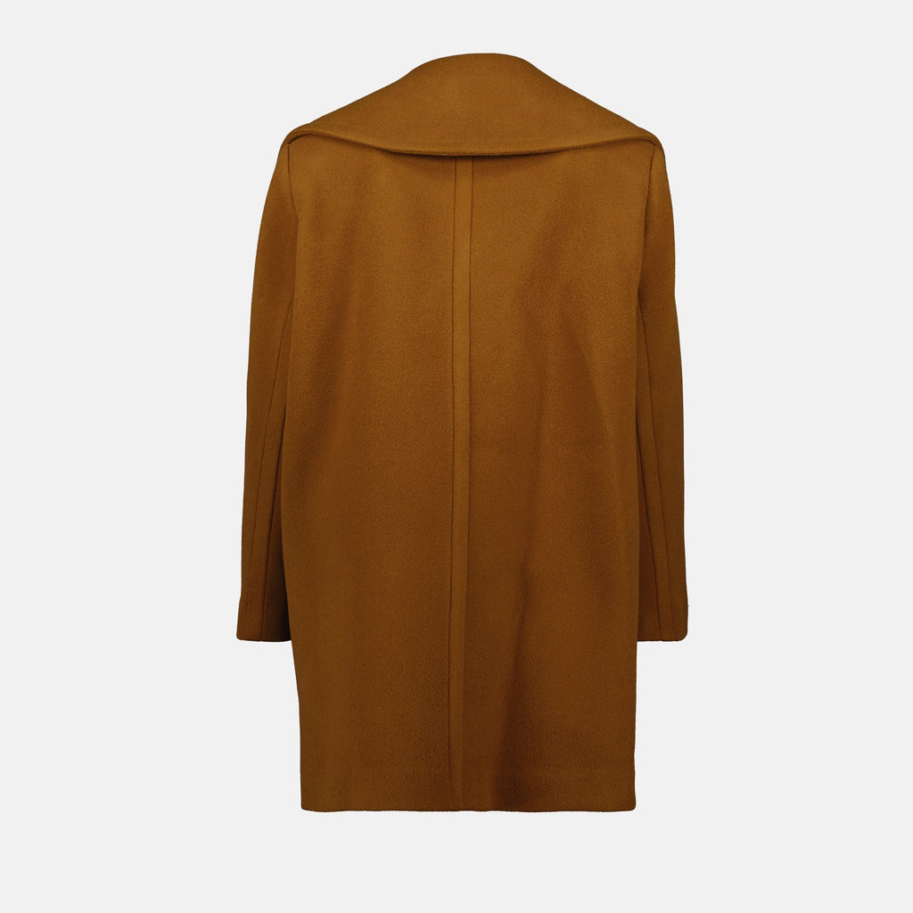 brown wool coat, Patou coat, mid-length coat, autumn-winter 2025, elegant outerwear