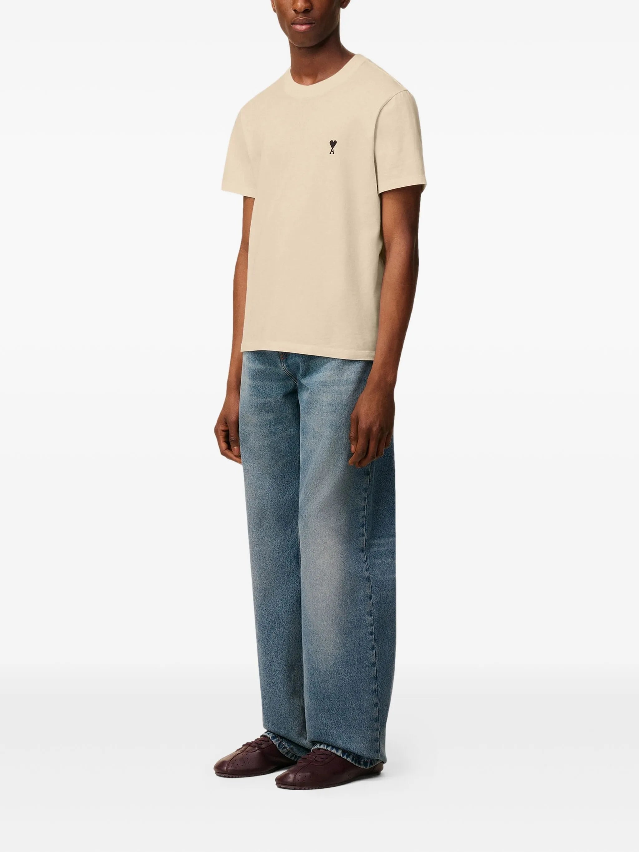 Image of Ami de coeur T-Shirt Beige by Ami PARIS for Men - Season Autumn-Winter 2025 - Model view 2