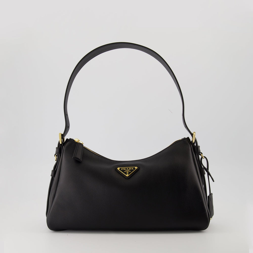 Prada handbag, black leather handbag, calfskin purse, elegant handbag, autumn winter 2025 handbag