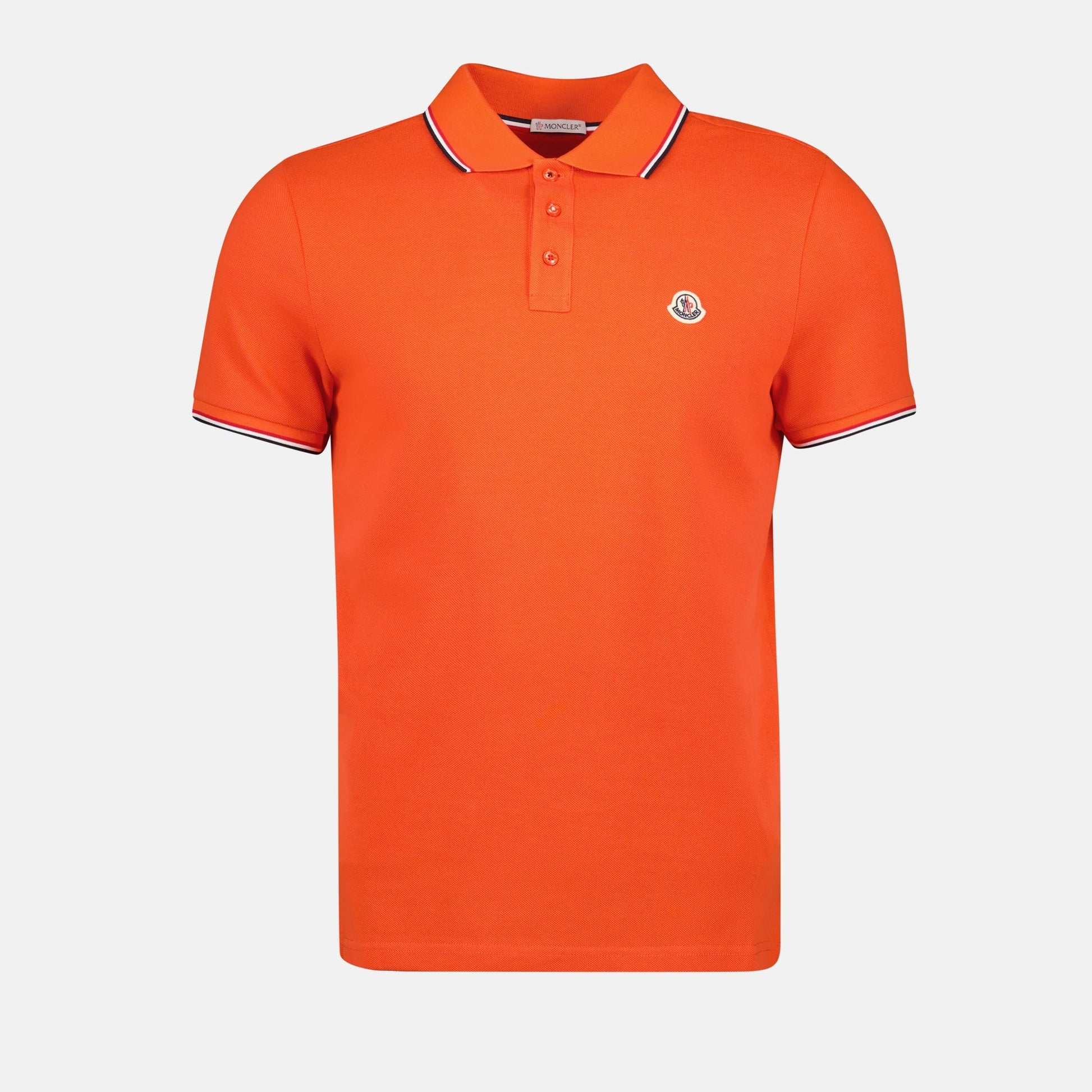 Orange Polo Shirt, Moncler Shirt, Cotton Piqué Polo, Tricolor Trim Polo, Men's Fashion