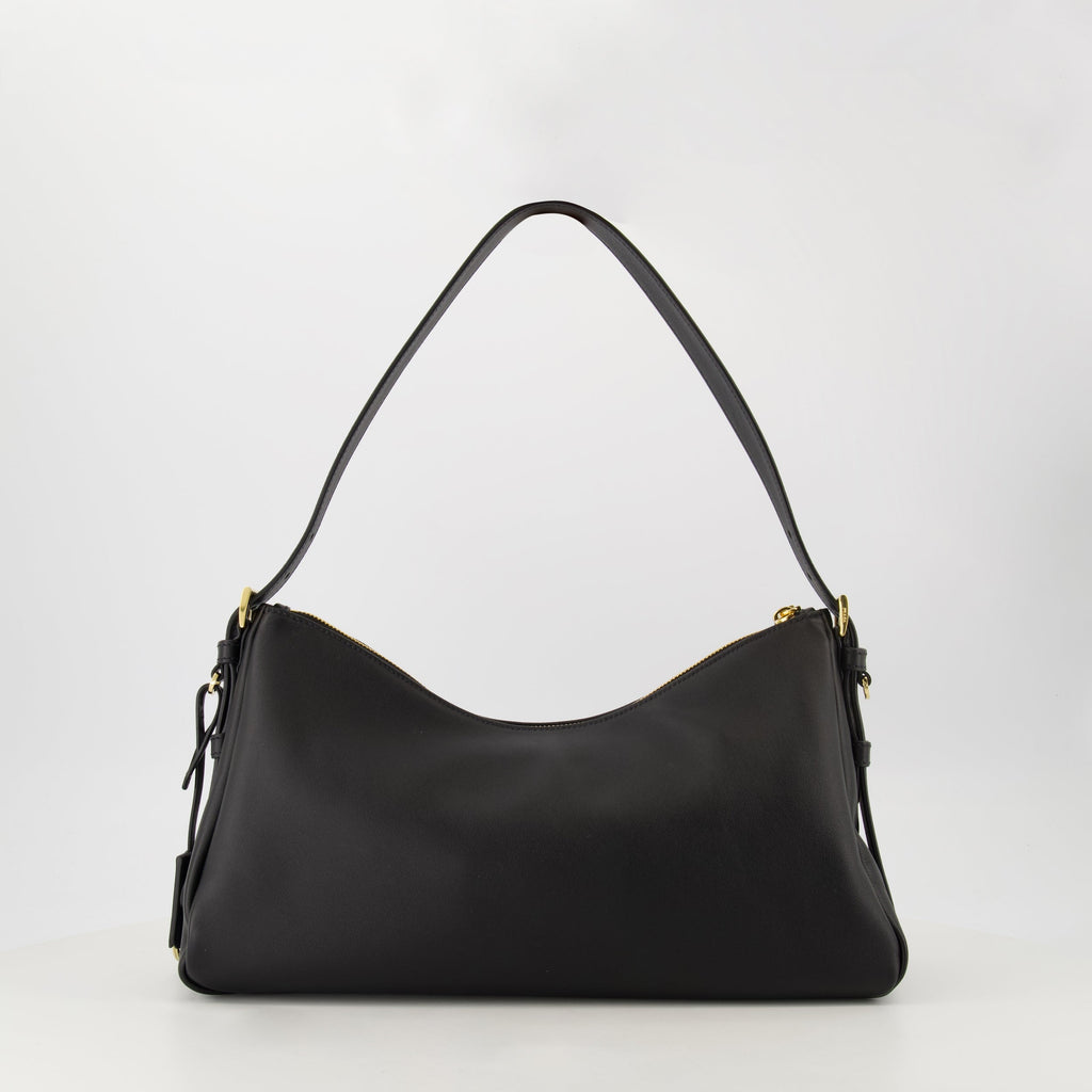 Prada, Sac Aimée, black leather bag, luxury accessories, contemporary design
