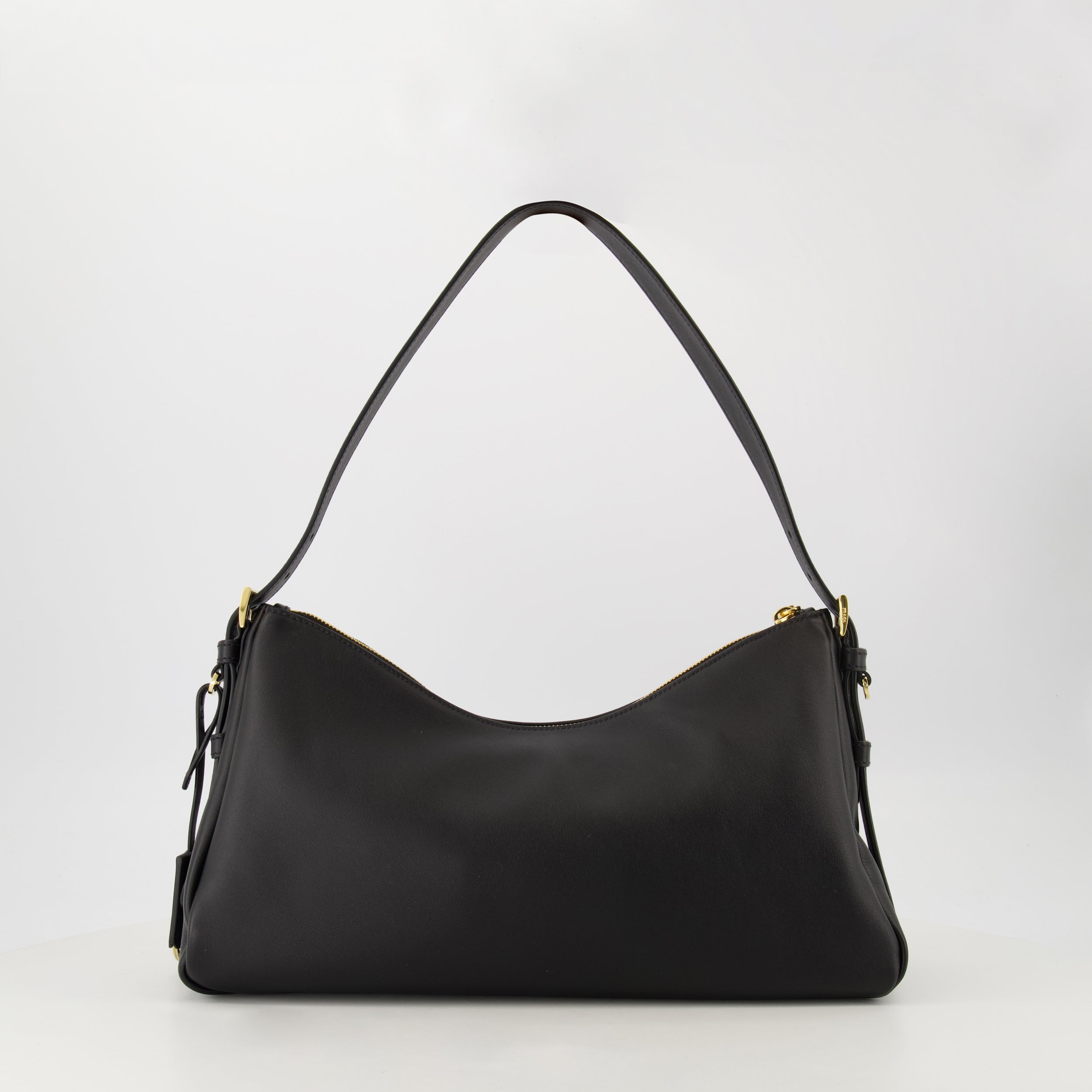 Prada, Sac Aimée, black leather bag, luxury accessories, contemporary design