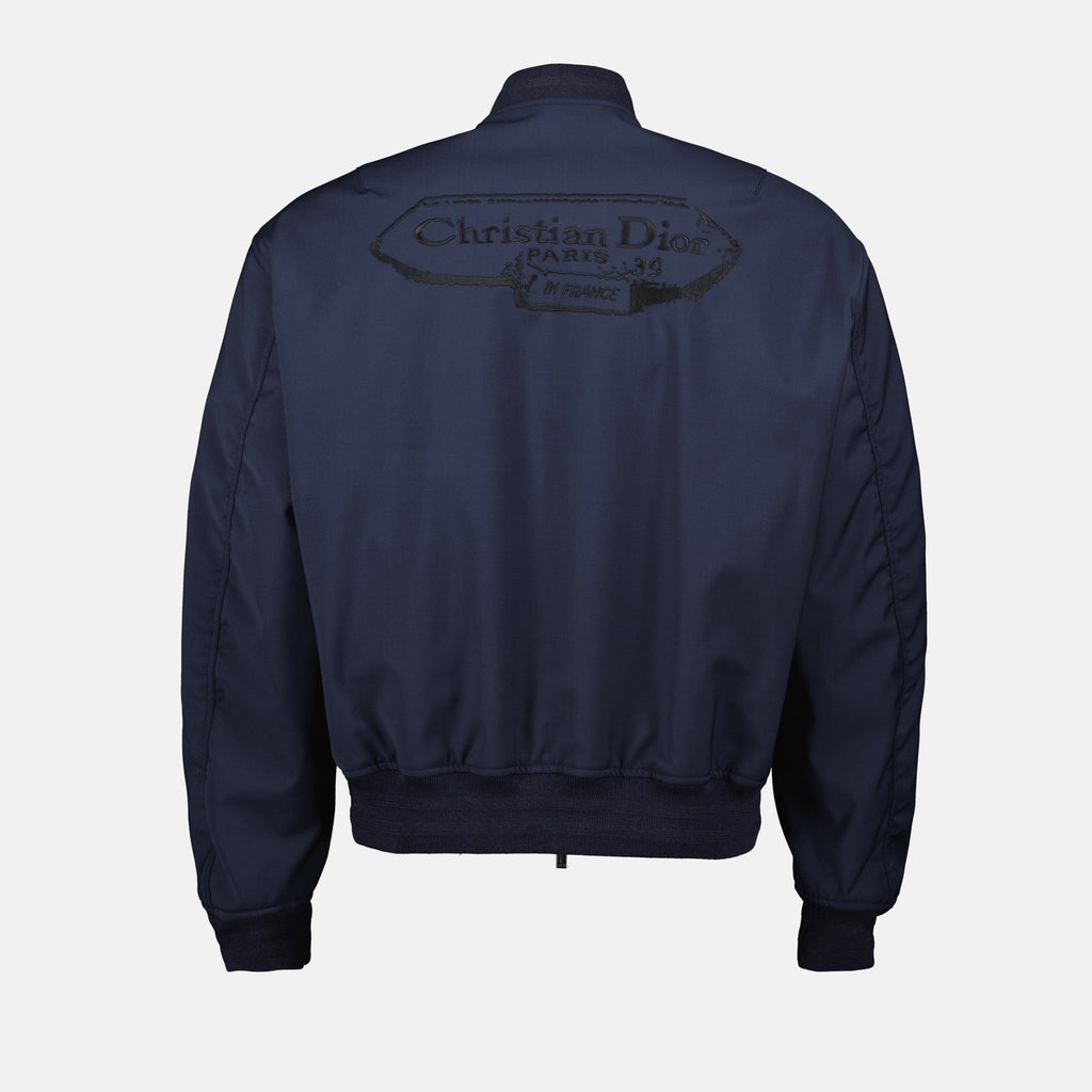 Dior bomber jacket, blue bomber, embroidered jacket, designer bomber, contemporary style jacket