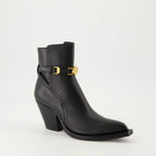 Image of Smooth Leather Medusa '95 Boots by Versace for Women - Season Autumn-Winter 2024 - Front Right Three-Quarter View
