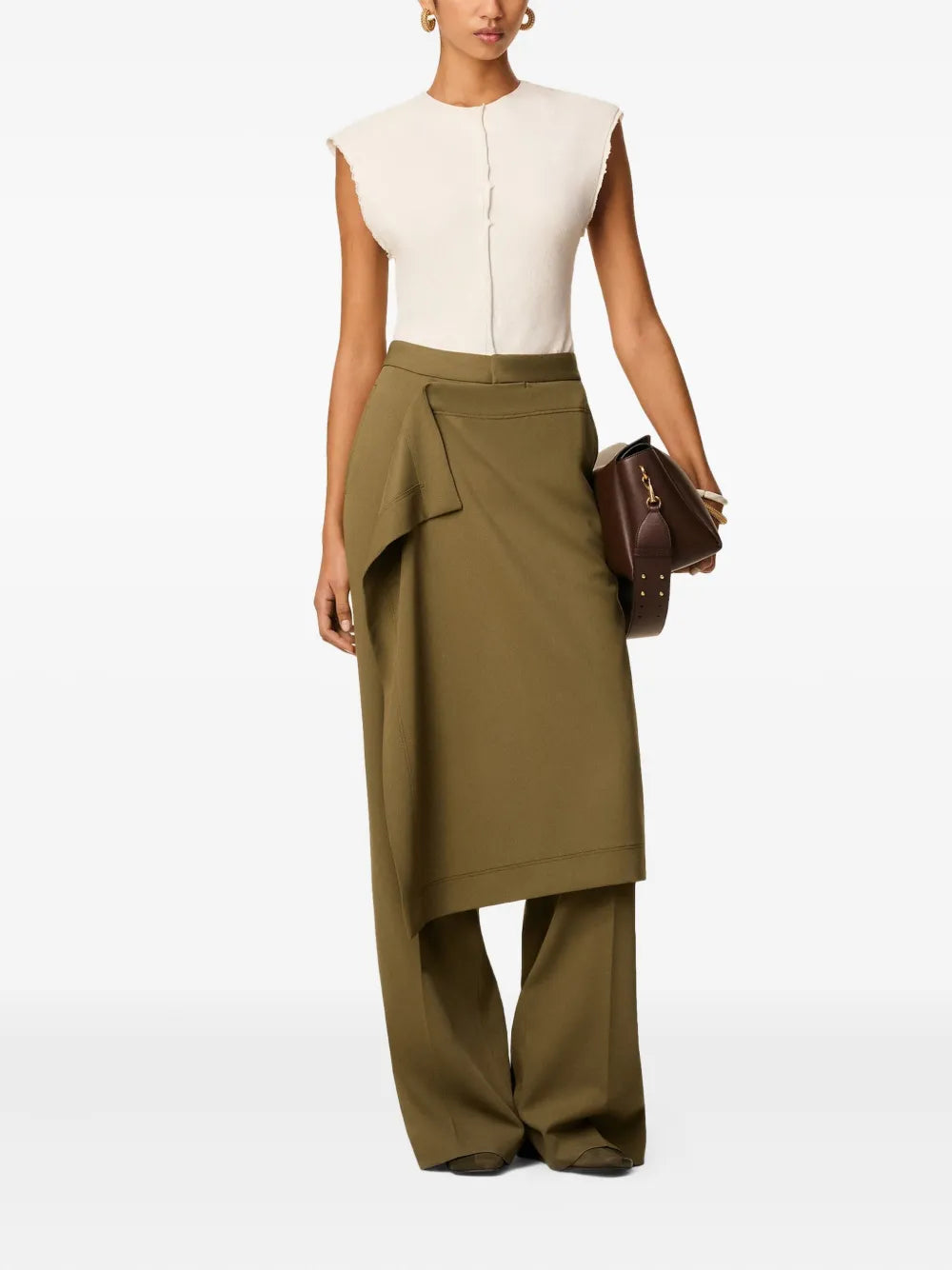 Image of Kaki Wide-leg Pants by Ami PARIS for Women - Season Autumn-Winter 2025 - Model view 1