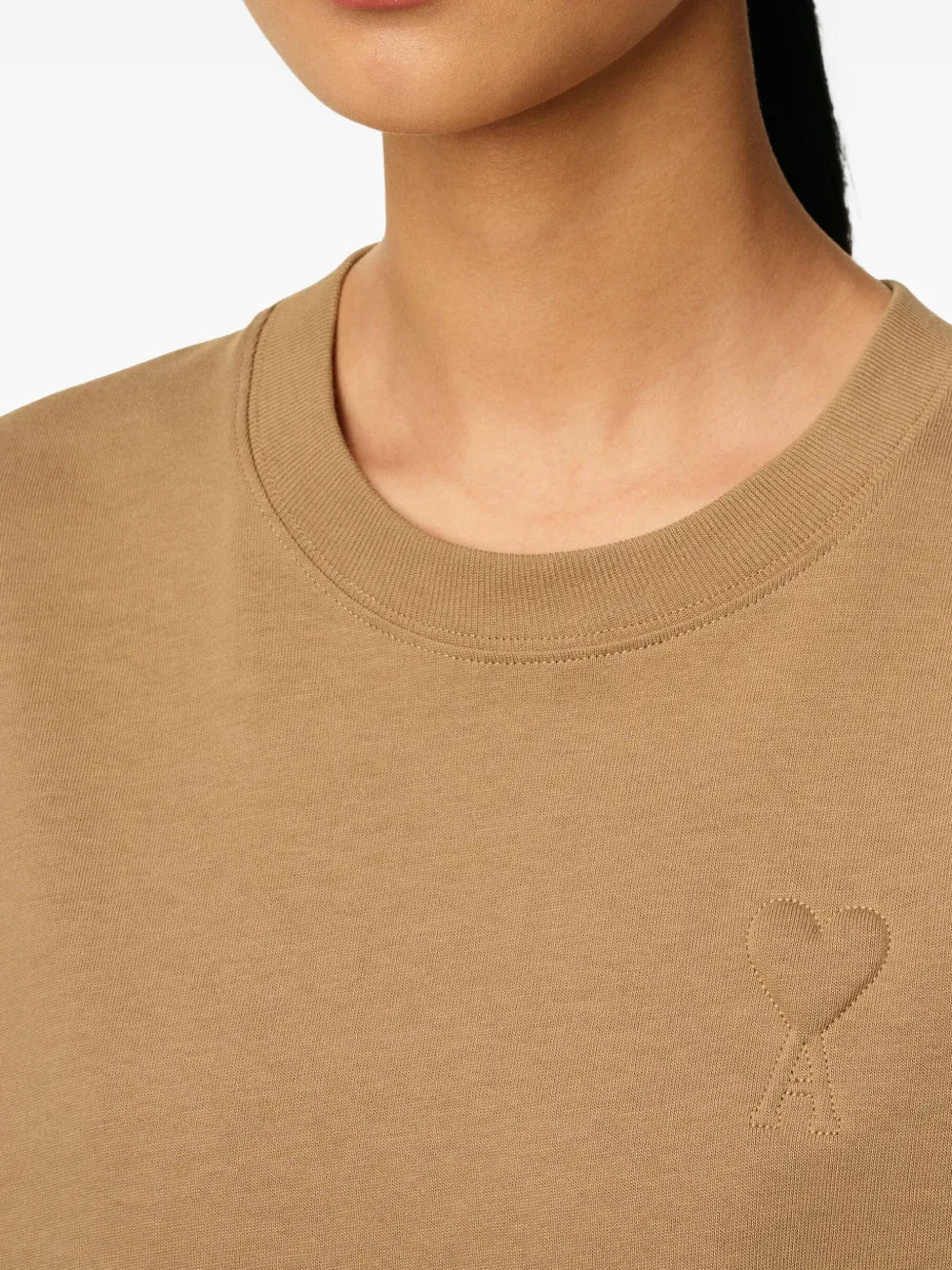 Image of Brown Cotton T-Shirt by Ami PARIS for Unisex - Season Autumn-Winter 2025 - Model view 5