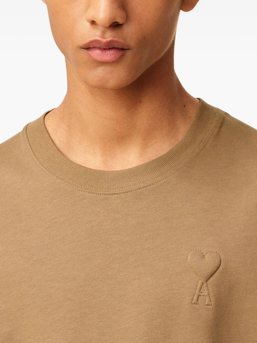 Image of Brown Cotton T-Shirt by Ami PARIS for Unisex - Season Autumn-Winter 2025 - Model view 4