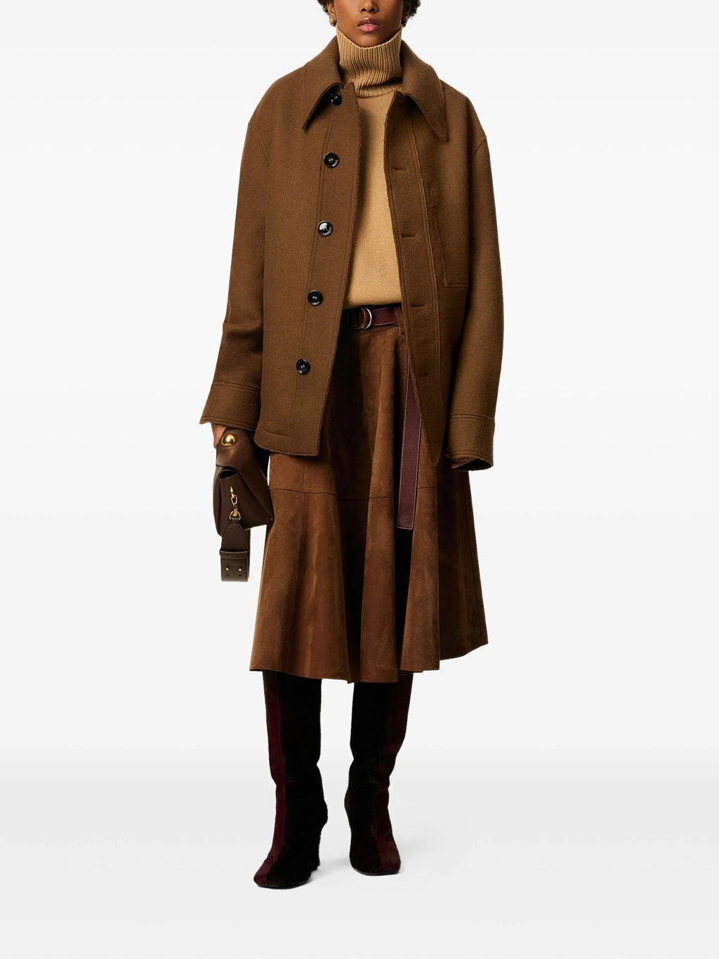 Immagine della giacca camicia in lana marrone di Ami PARIS per unisex - Stagione Autunno-Inverno 2025 - Vista modello 1