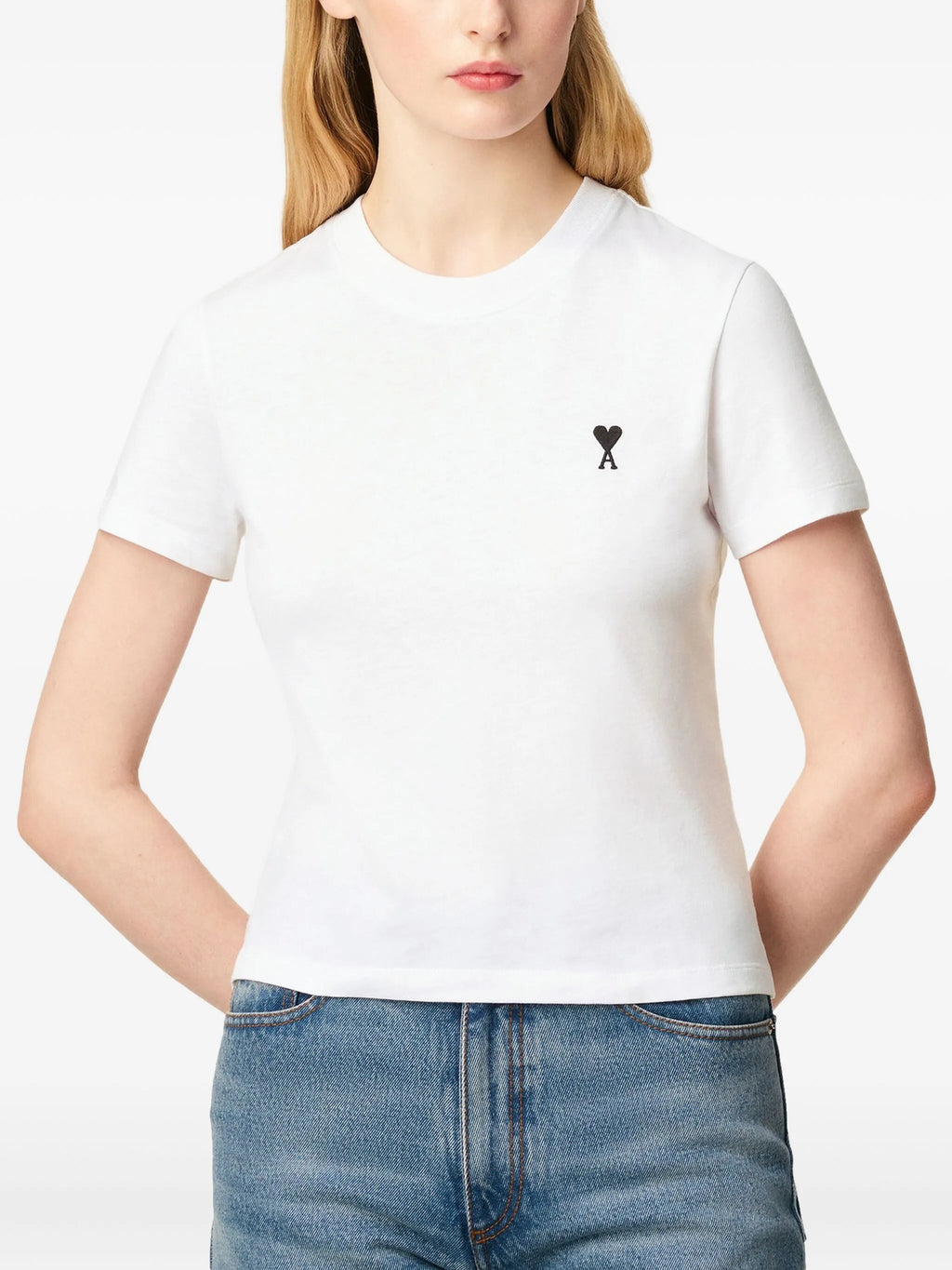 Image of Ami de Coeur White T-Shirt by Ami PARIS for Women - Season Spring-Summer 2026 - Model view 4