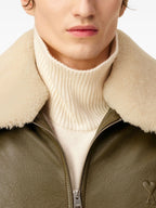 Image of AMI Paris Kaki Leather Jacket by Ami PARIS for Men - Season Autumn-Winter 2025 - Model view 5