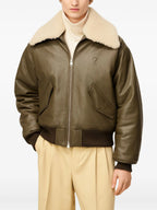 Image of AMI Paris Kaki Leather Jacket by Ami PARIS for Men - Season Autumn-Winter 2025 - Model view 4