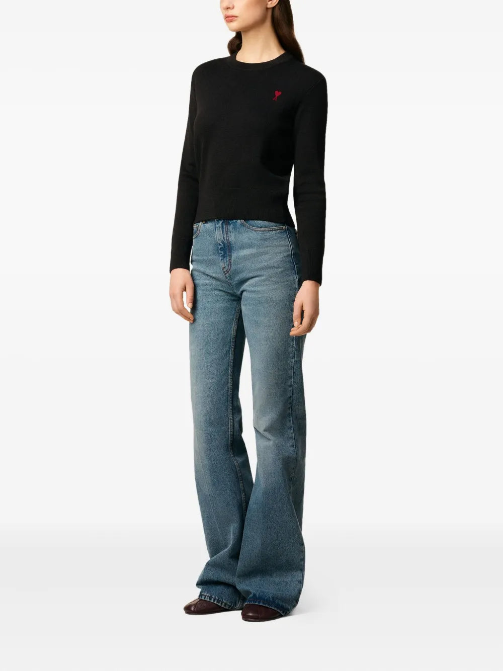 Image of Ami de Coeur Black Sweater by Ami PARIS for Women - Season Autumn-Winter 2025 - Model view 3