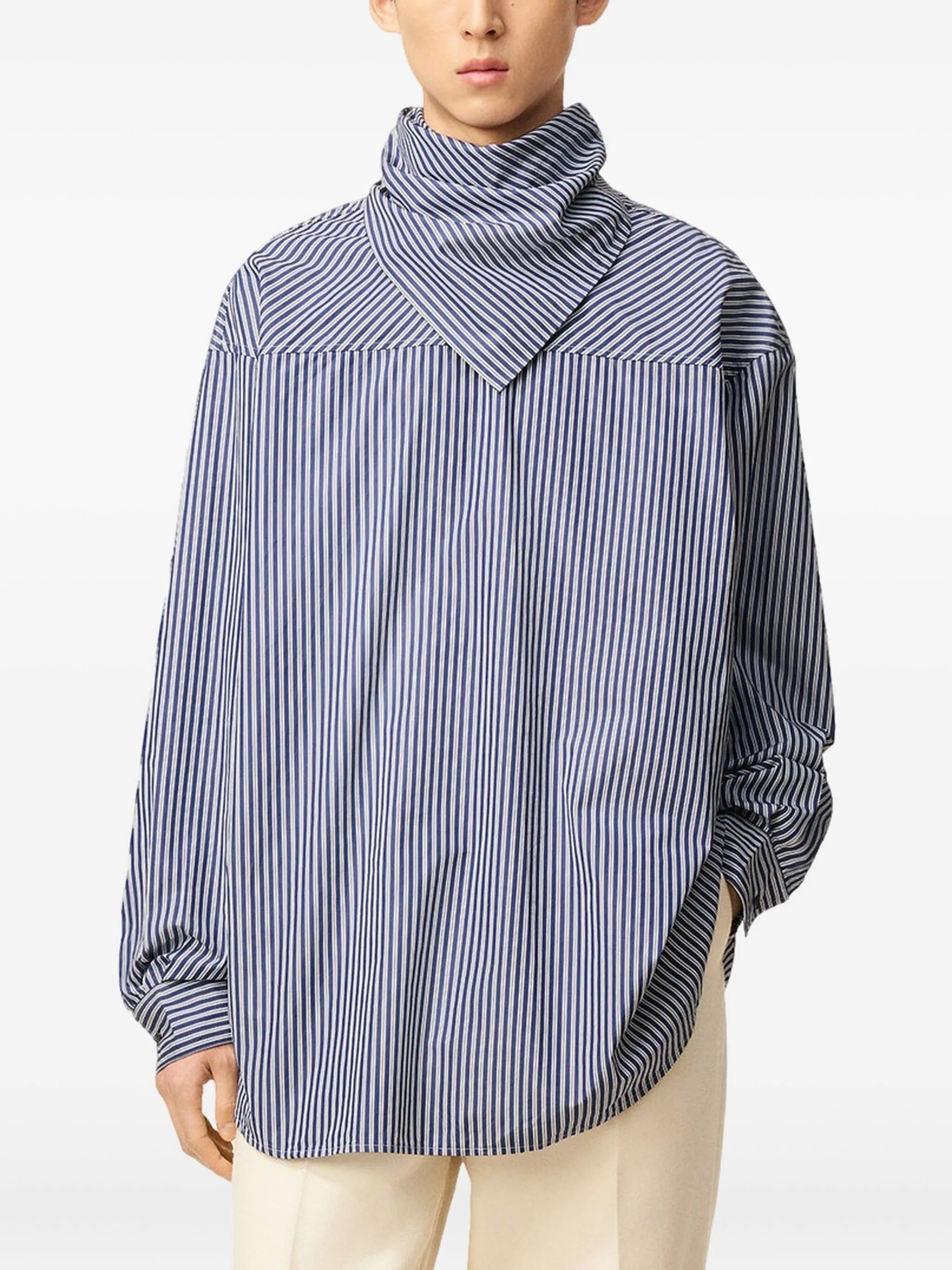Image of Striped Navy Blouse by Ami PARIS for Unisex - Season Autumn-Winter 2025 - Model view 2