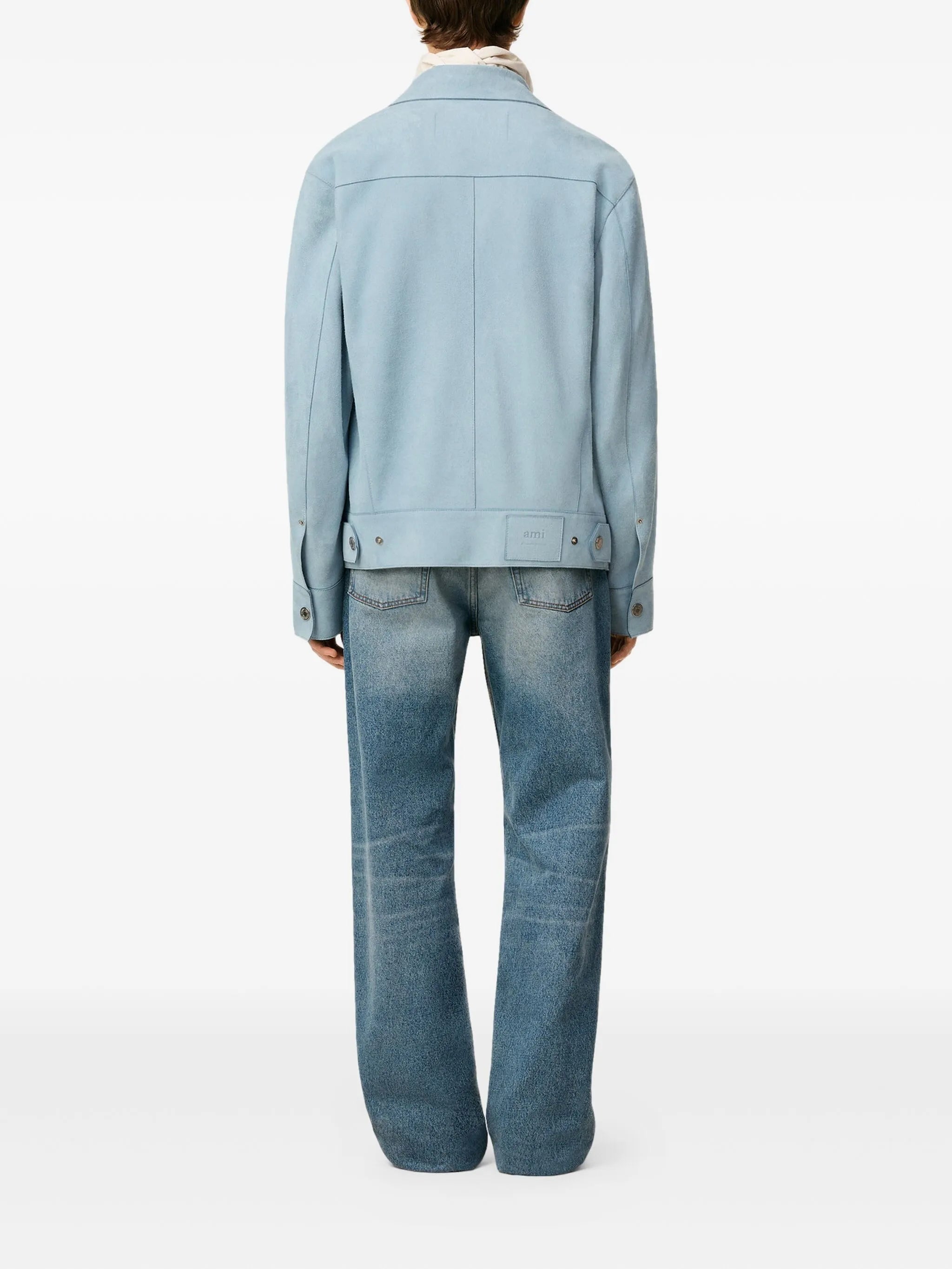 Image of Blue Suede Jacket by Ami PARIS for Unisex - Season Autumn-Winter 2025 - Model view 2