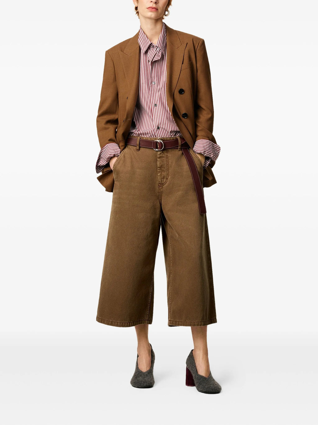 Image of Brown Denim Bermuda Shorts by Ami PARIS for Women - Season Autumn-Winter 2025 - Model view 1