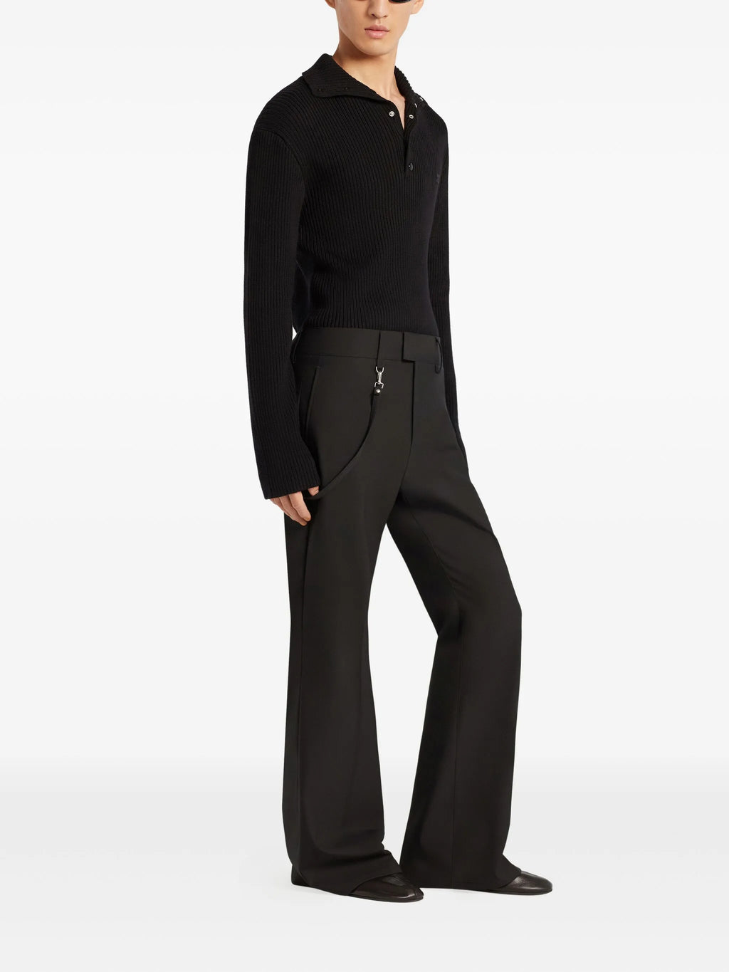 Image of Black Wool Polo by Courrèges for Men - Season Autumn-Winter 2025 - Model view 2