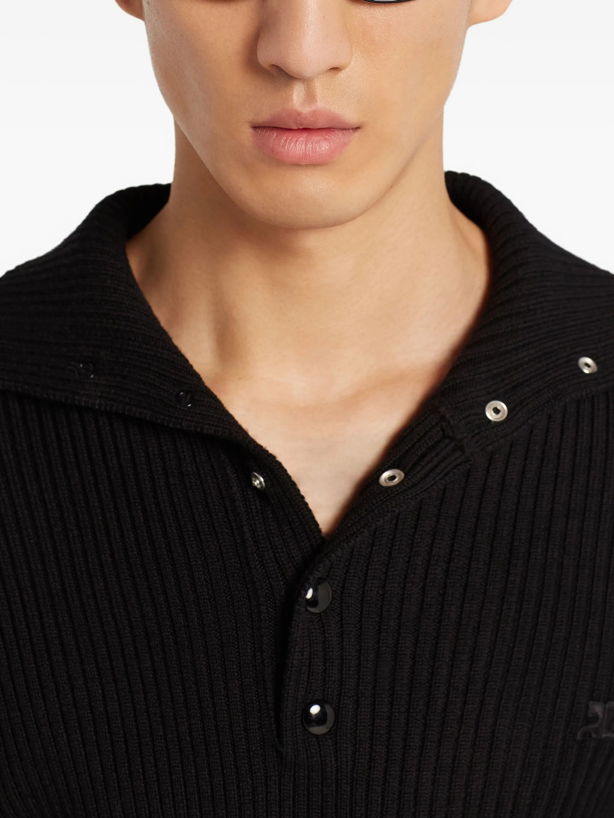 Image of Black Wool Polo by Courrèges for Men - Season Autumn-Winter 2025 - Model view 4
