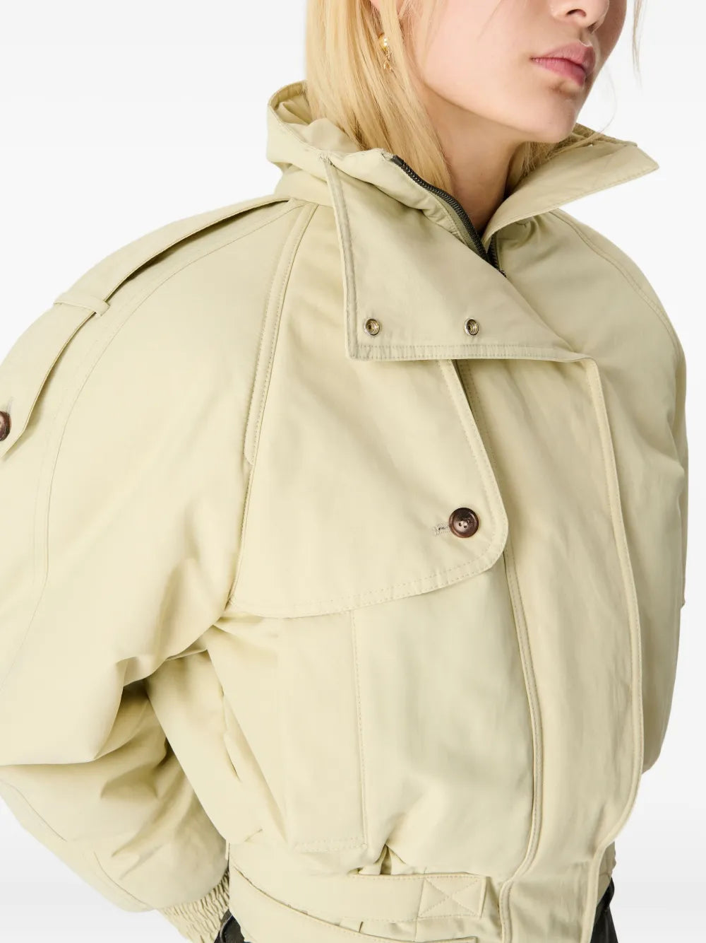 Beige Gabardine Bomber Jacket