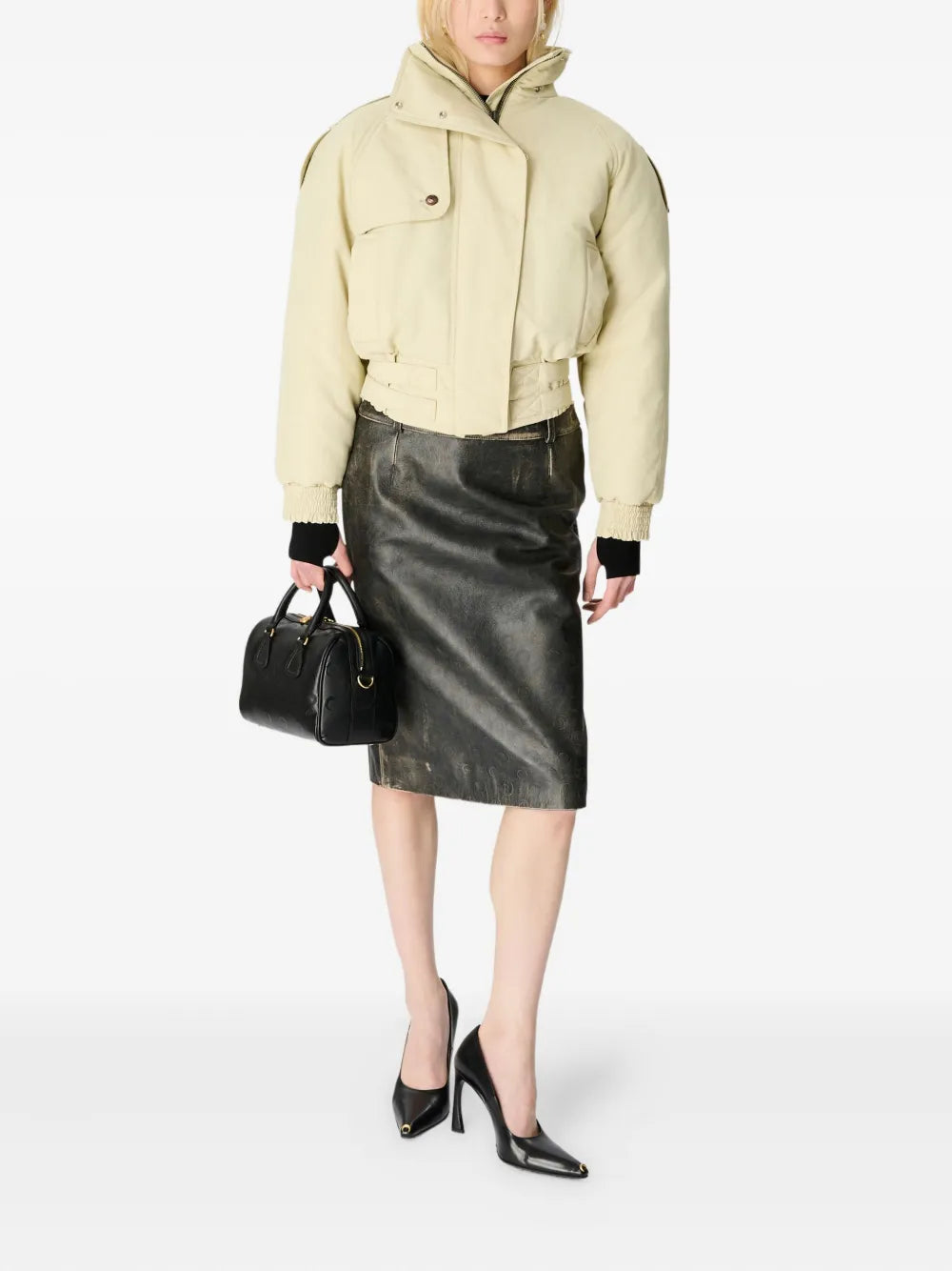 Beige Gabardine Bomber Jacket