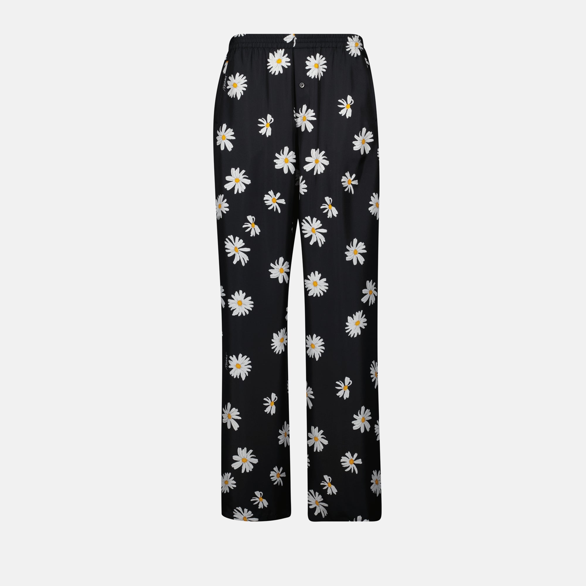 silk trousers, floral print trousers, Moschino, elegant trousers, women's fashion