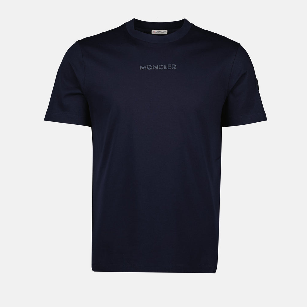 Imagem da T-shirt com logotipo marinho da Moncler para homens - Temporada Primavera-Verão 2025 - Vista frontal