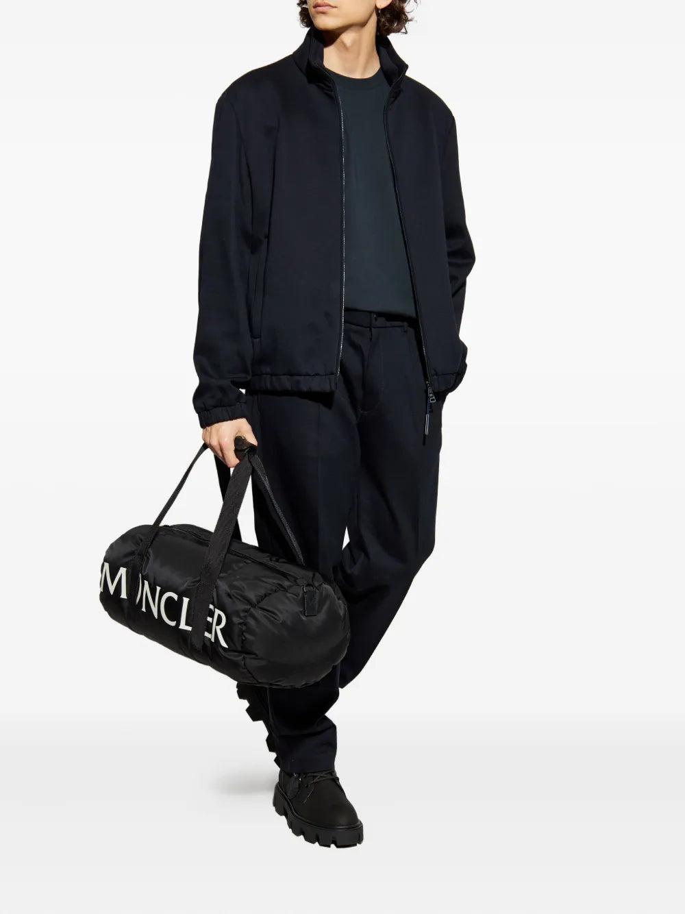 Image of Navy Blue Leather Logo T-Shirt by Moncler for Men - Season Autumn-Winter 2025 - Back View