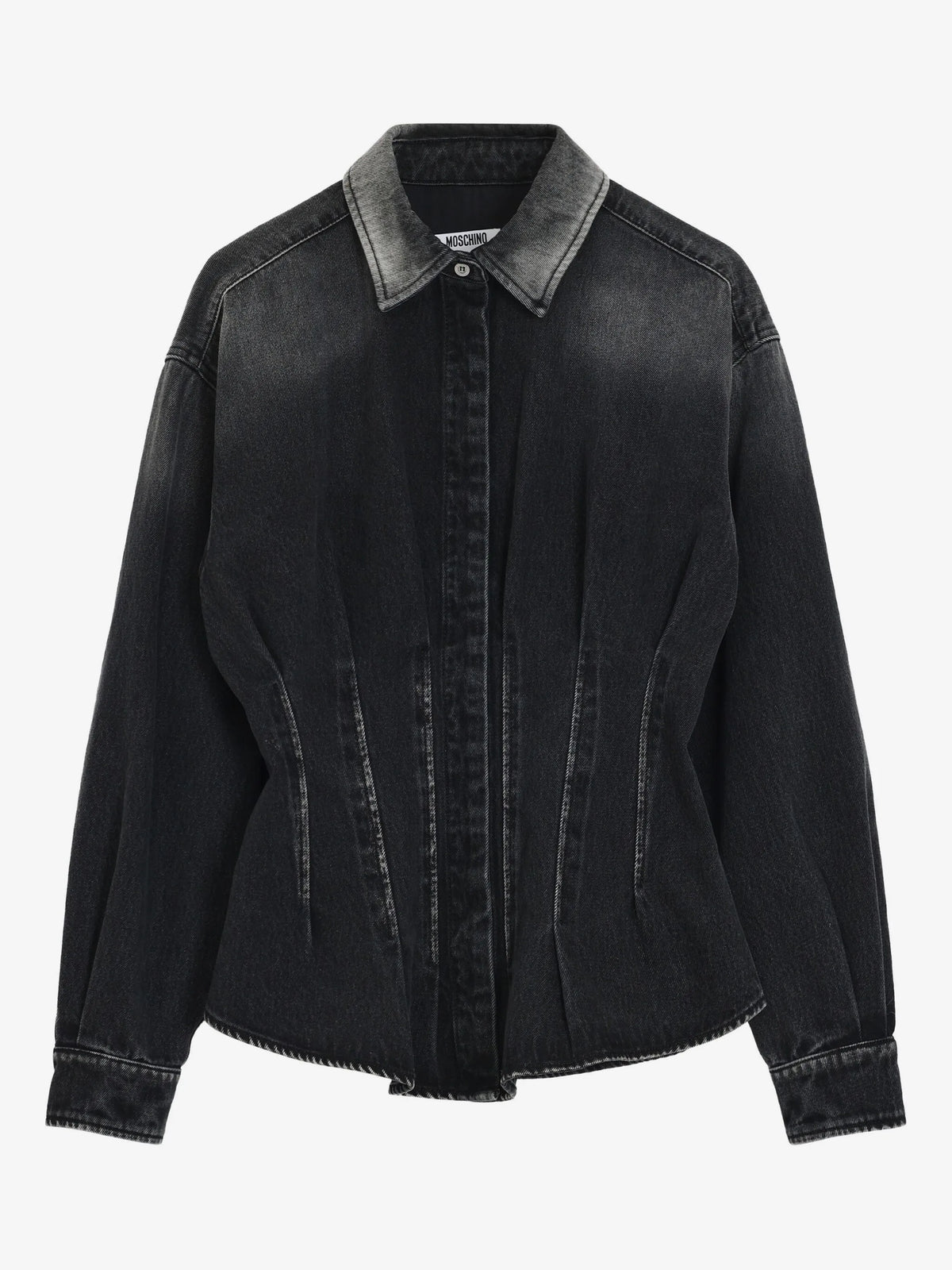 Image of Black Denim Shirt by Moschino for Women - Season Autumn-Winter 2025 - Model View 1