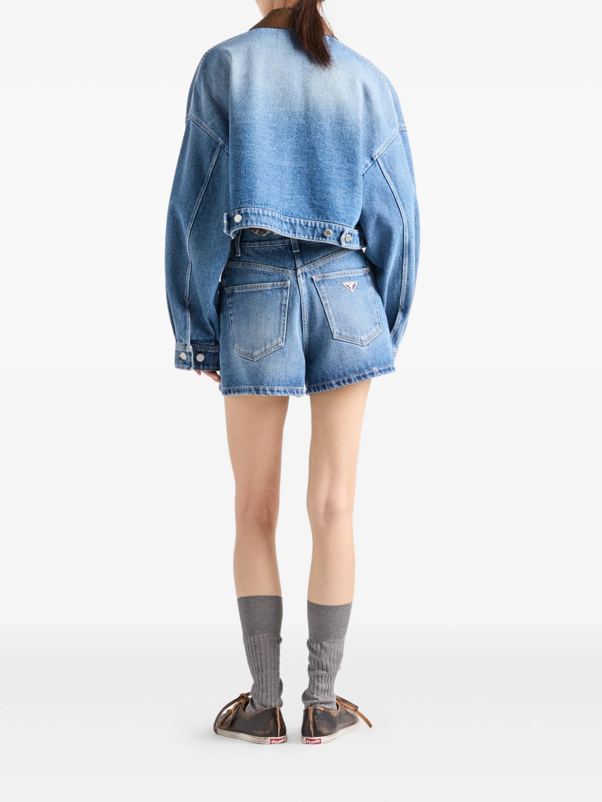 Image of Prada Denim Shorts by Prada for Women - Season Autumn-Winter 2025 - Model view 2