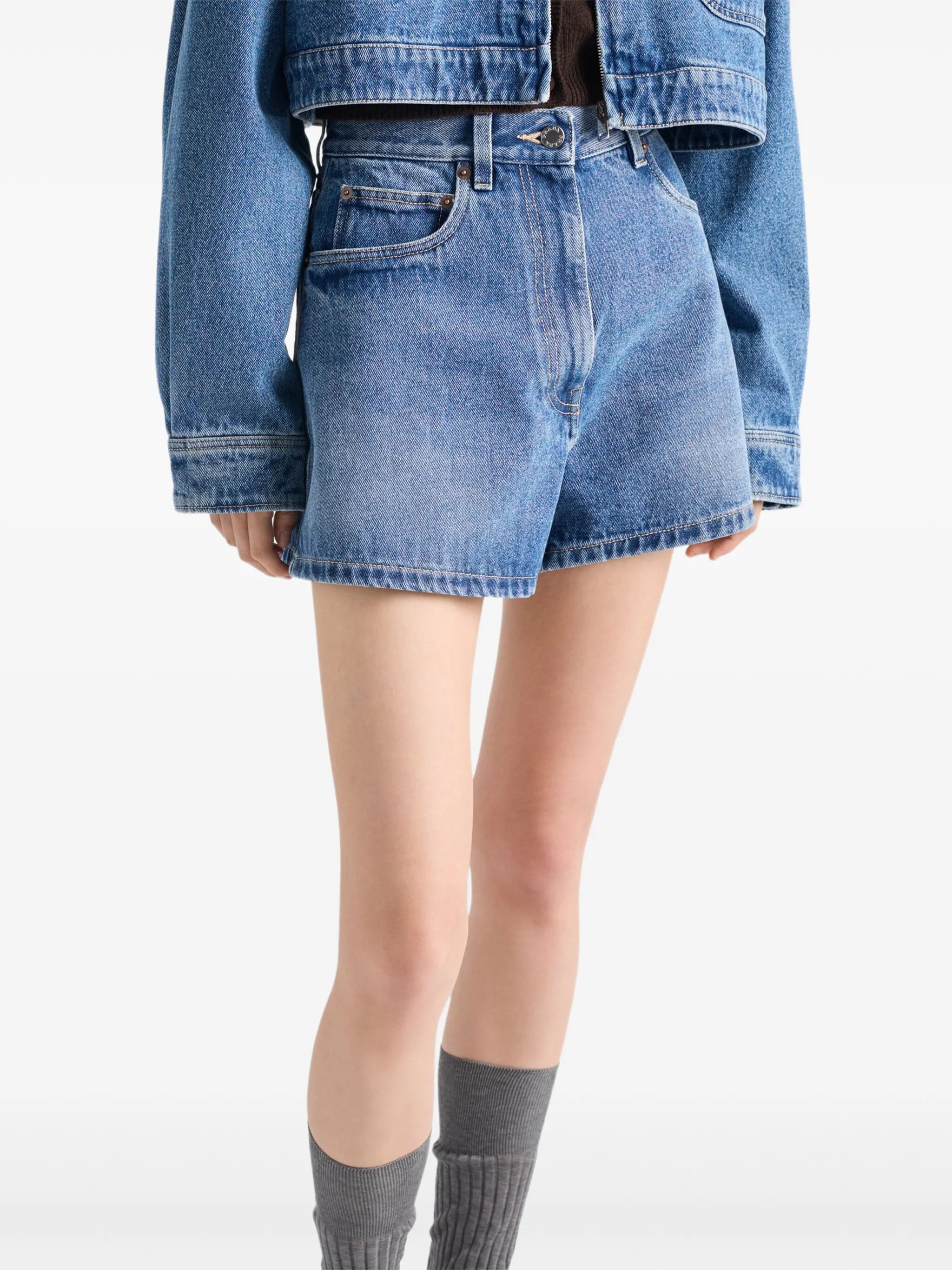 Image of Prada Denim Shorts by Prada for Women - Season Autumn-Winter 2025 - Model view 3