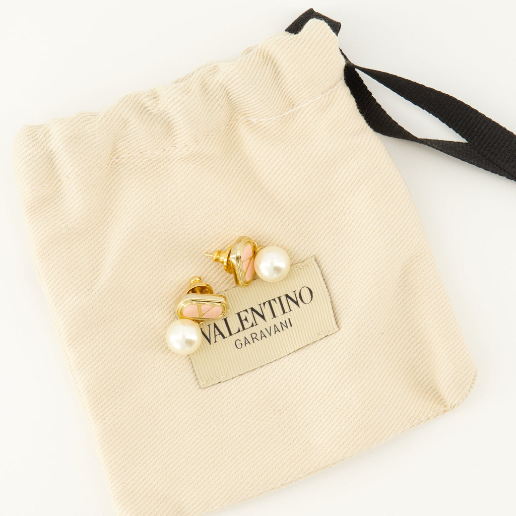 Valentino VLogo earrings, gold pearl earrings, Swarovski earrings, metal earrings, designer accessories