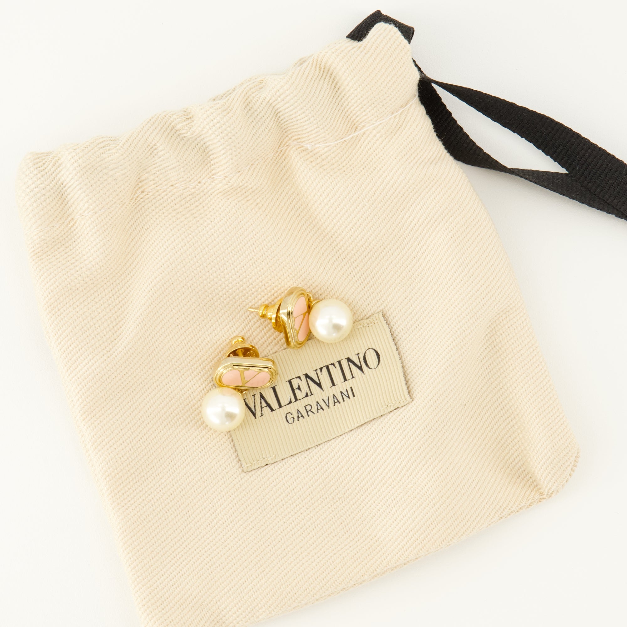 Valentino VLogo earrings, gold pearl earrings, Swarovski earrings, metal earrings, designer accessories