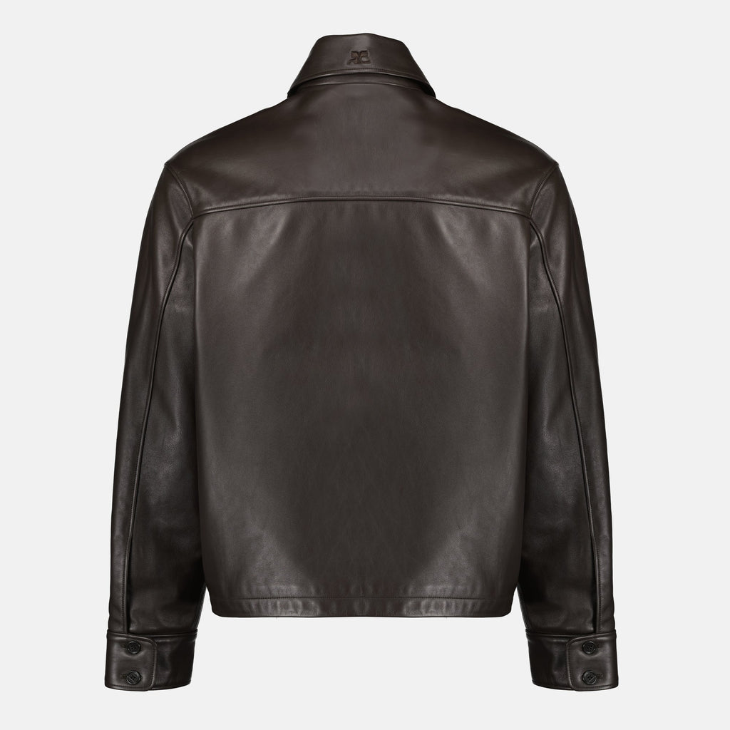 Image of Brown Leather Zipped Jacket by Courrèges for Men - Season Spring-Summer 2026 - Back View