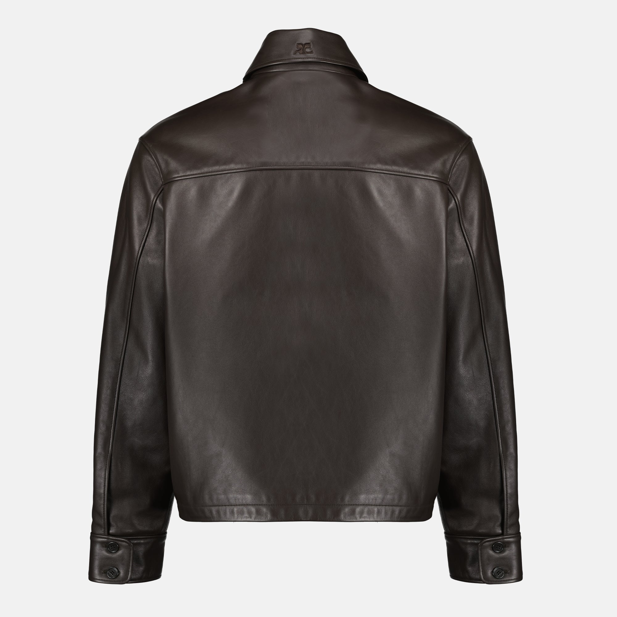 Image of Brown Leather Zipped Jacket by Courrèges for Men - Season Spring-Summer 2026 - Back View