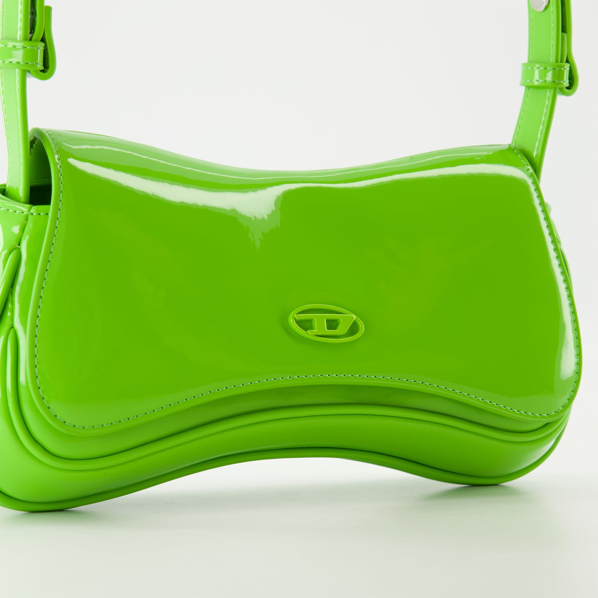 clutch bag, Diesel accessories, high-shine polyurethane, dark green clutch, modern design