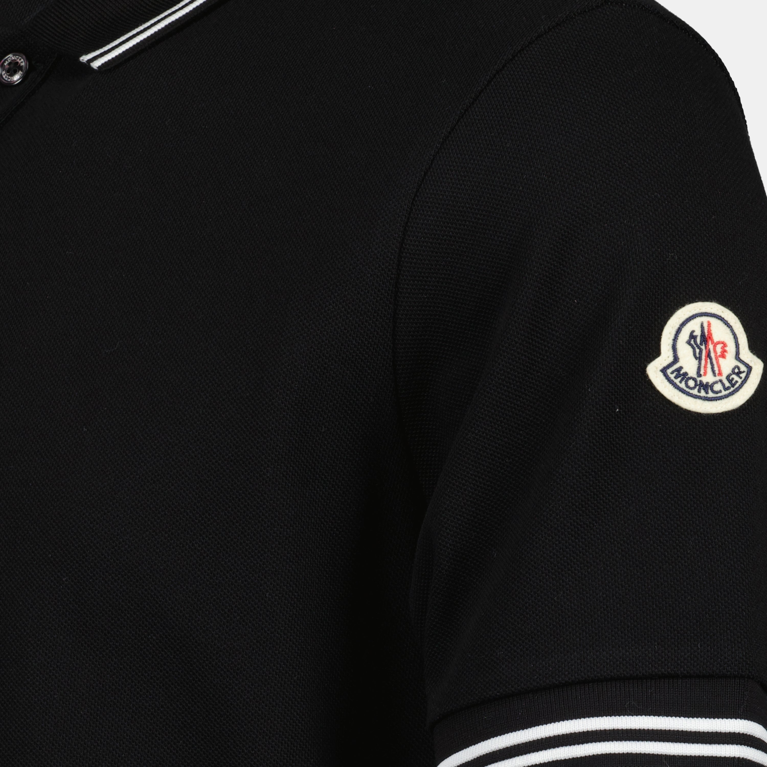 Black polo, striped trim polo, Moncler polo, cotton polo shirt, spring-summer collection