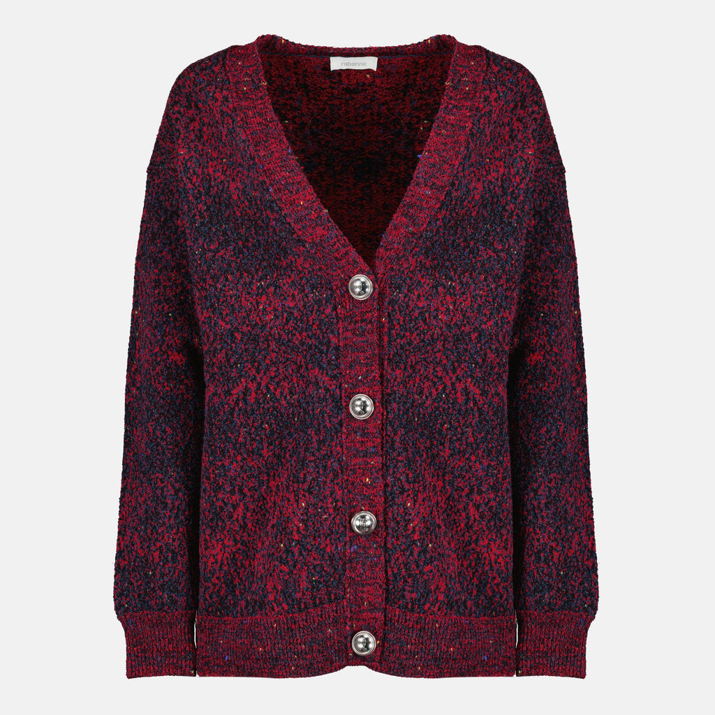 Roter Baumwoll-Tweed-Effekt-Cardigan