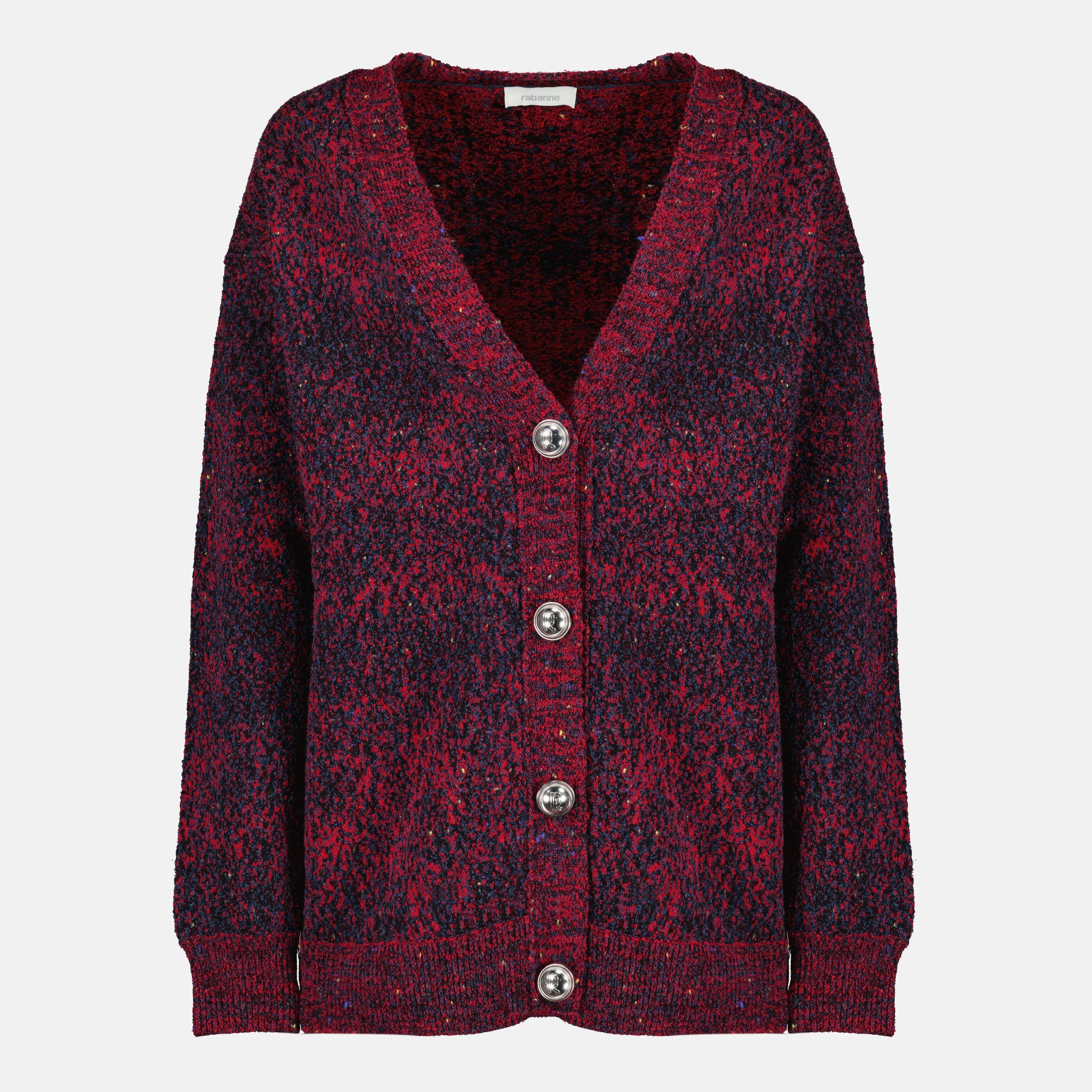 Roter Baumwoll-Tweed-Effekt-Cardigan