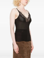 Image of Silk Black Tank Top by Saint Laurent for Women - Season Autumn-Winter 2025 - Model view 2