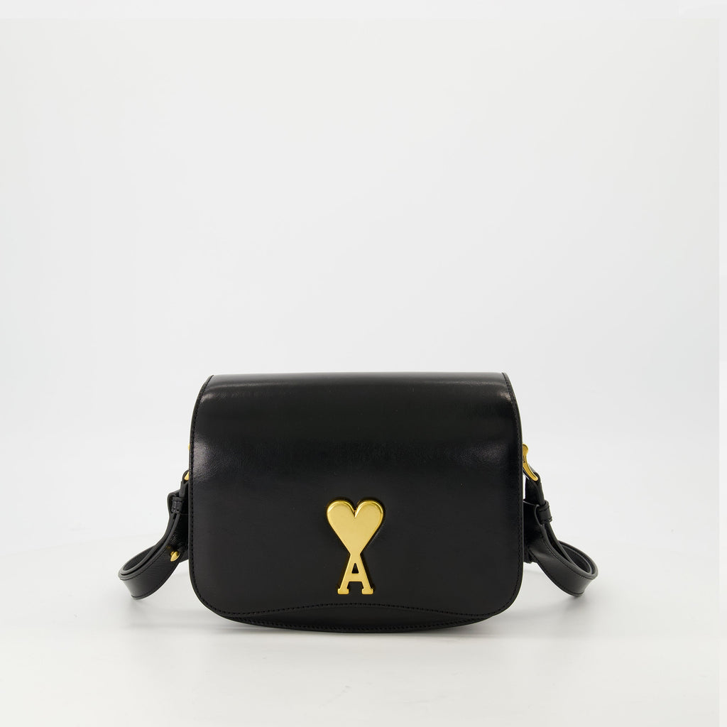 black leather bag, AMI Paris bag, unisex accessories, chic leather handbag, stylish bag