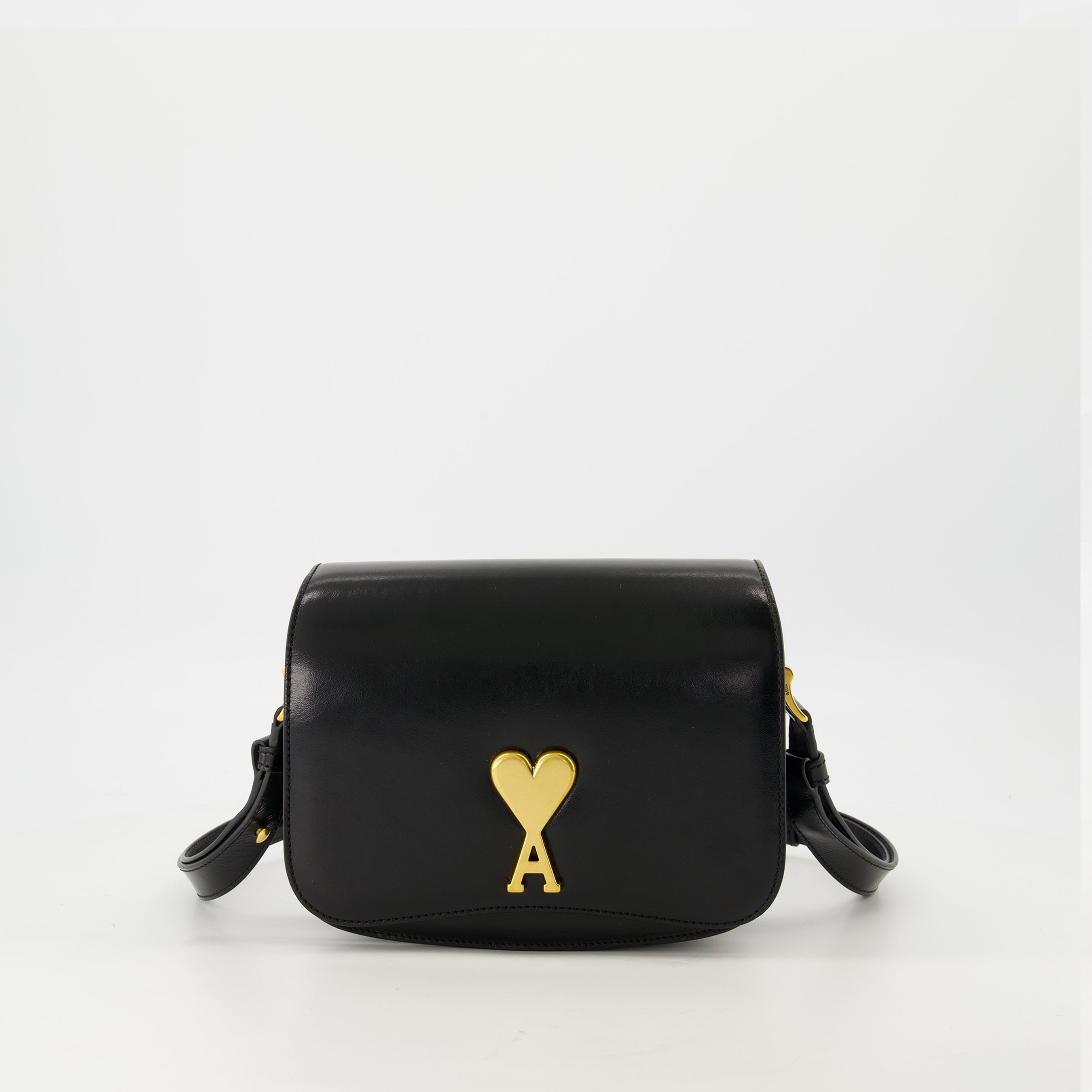 black leather bag, AMI Paris bag, unisex accessories, chic leather handbag, stylish bag