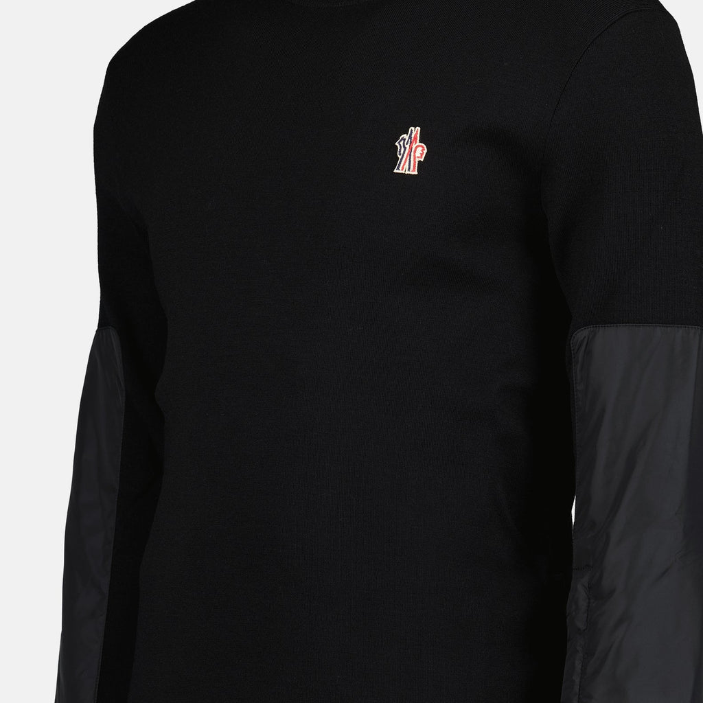 Moncler knit sweater, black sweater, wool nylon blend, embroidered logo, Autumn-Winter 2024