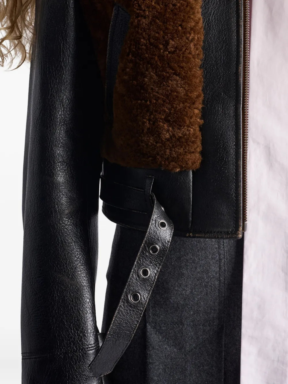 Veste en Cuir Noir et Laine